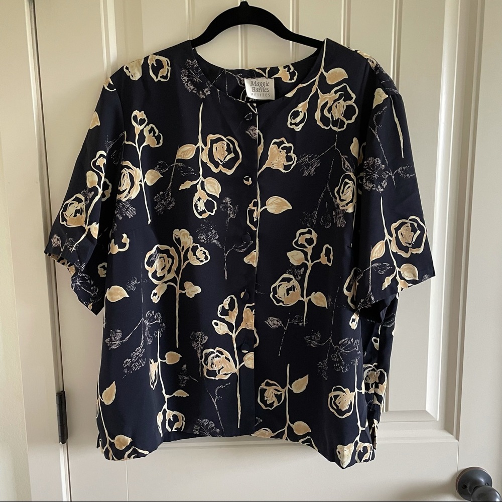 Navy Rose Button Front Boxy Blouse XL